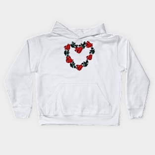 Floral love heart red and green Kids Hoodie